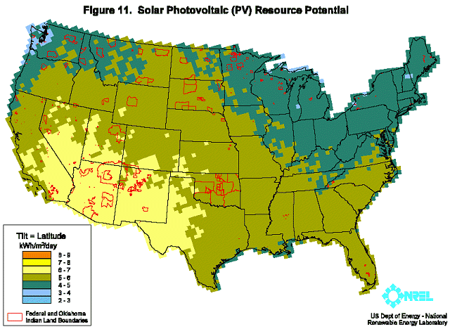US Solar PV Resource Potential Map